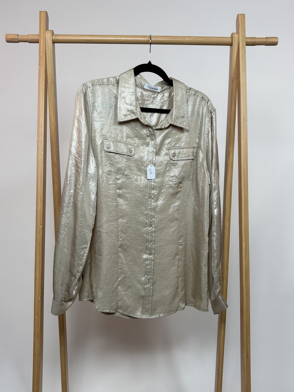 PF-1326 Calvin Klein Gold Metallic Button Down Top